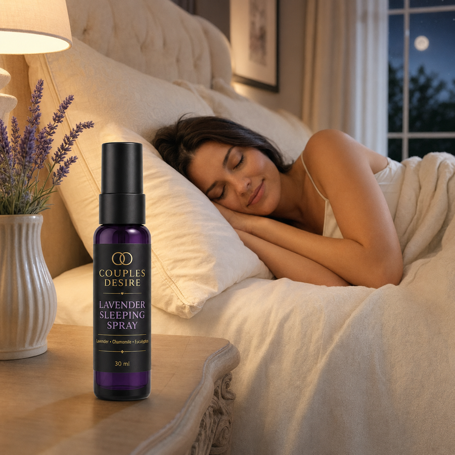 Woman sleeping beside Couples Desire Lavender Sleeping Spray