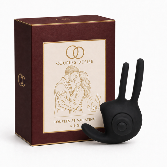 Couples Desire stimulating ring with integrated romantic couple and vibration artwork